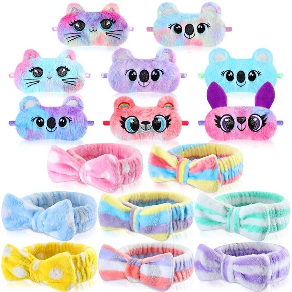 Sleepover Party Supplies 16 Pcs Eye Masks Headbands Plush Satin Gifts main image 6